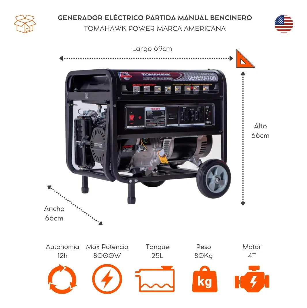 Foto 4 de Generador Eléctrico Tomahawk TG8000 8kVA Monofásico Bencina 220V