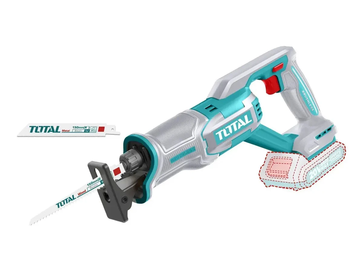 Sierra Sable Inalámbrica Total 20v, Motor Brushless, Sin Carbones - Madera, Metal, Plástico, Hueso - Incluye Hojas De Corte - No Incluye Batería Ni Cargador - Trsli2108